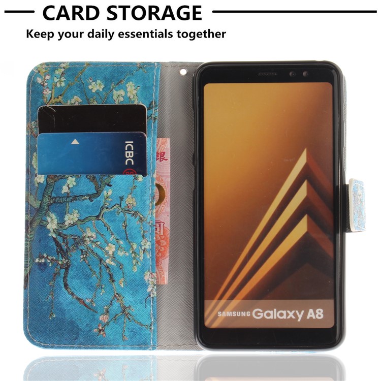 Pattern Printing Wallet Stand Leather Protector Case for Samsung Galaxy A8 (2018) - Almond Tree in Blossom-7