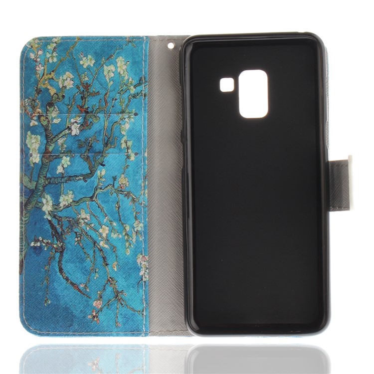 Pattern Printing Wallet Stand Leather Protector Case for Samsung Galaxy A8 (2018) - Almond Tree in Blossom-8