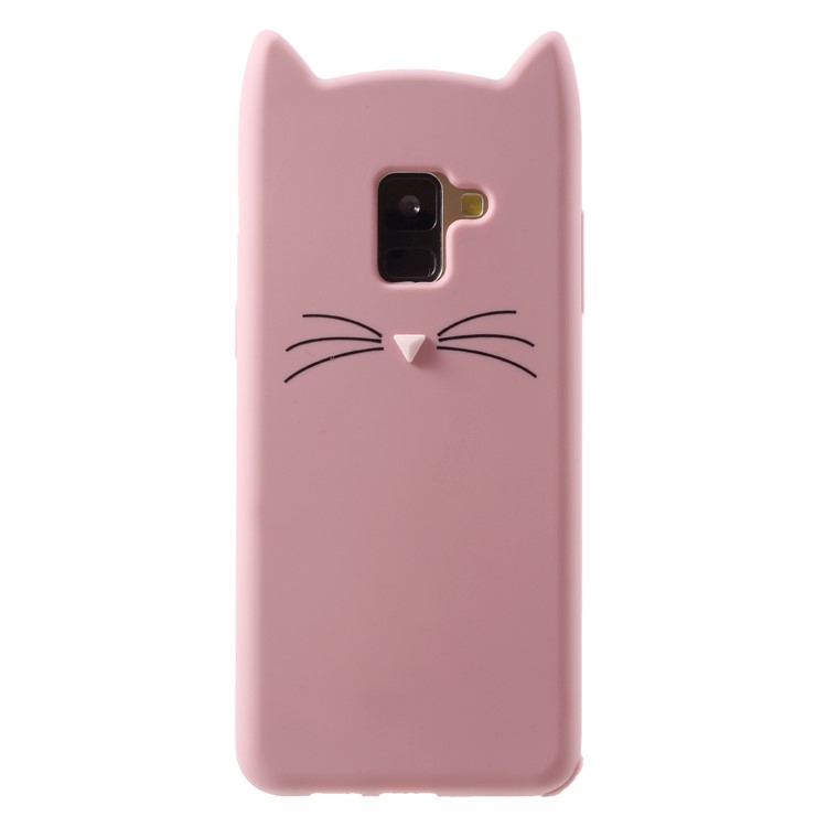3D Mustache Cat Silicone Mobile Cover for Samsung Galaxy A8 (2018) - Pink-2