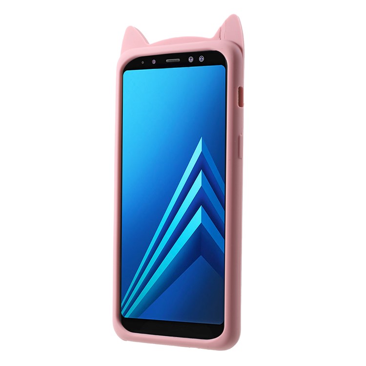 3D Mustache Cat Silicone Mobile Cover for Samsung Galaxy A8 (2018) - Pink-3
