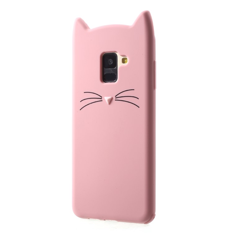 3D Mustache Cat Silicone Mobile Cover for Samsung Galaxy A8 (2018) - Pink-4