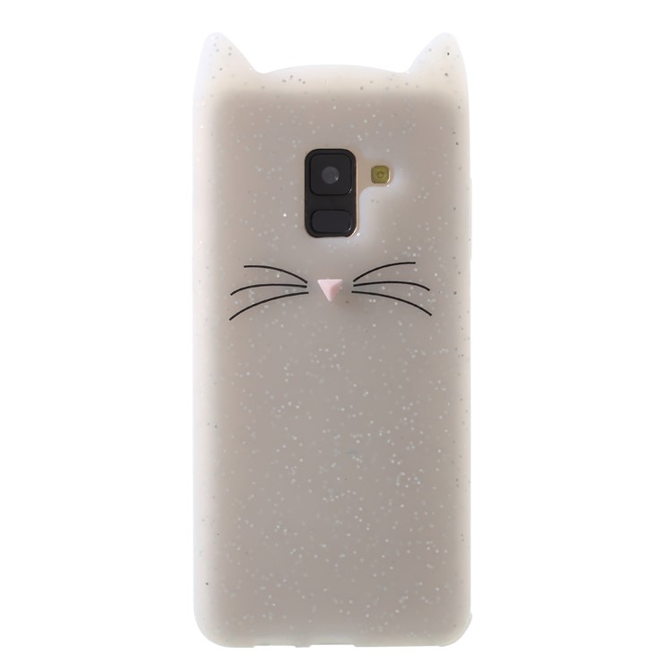 3D Mustache Cat Silicone Back Case for Samsung Galaxy A8 (2018) - White-2