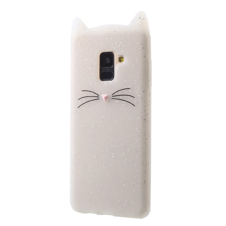 3D Mustache Cat Silicone Back Case for Samsung Galaxy A8 (2018) - White-4