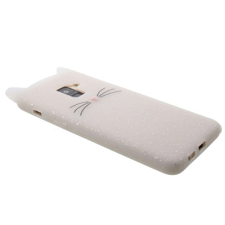 3D Mustache Cat Silicone Back Case for Samsung Galaxy A8 (2018) - White-5
