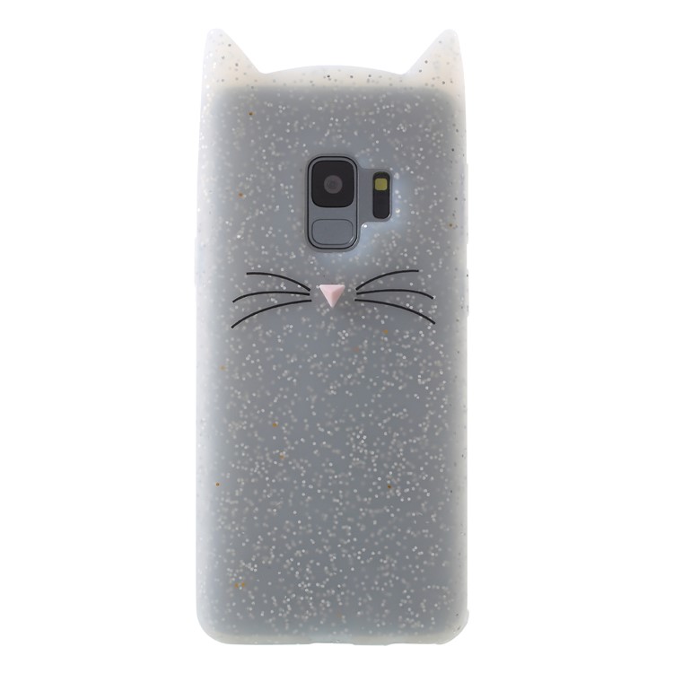 3D Mustache Cat Silicone Back Case for Samsung Galaxy S9 SM-G960 - White-2