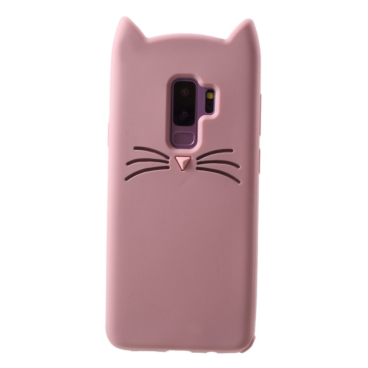 3D Mustache Cat Silicone Case Cover for Samsung Galaxy S9 Plus SM-G965 - Pink-2