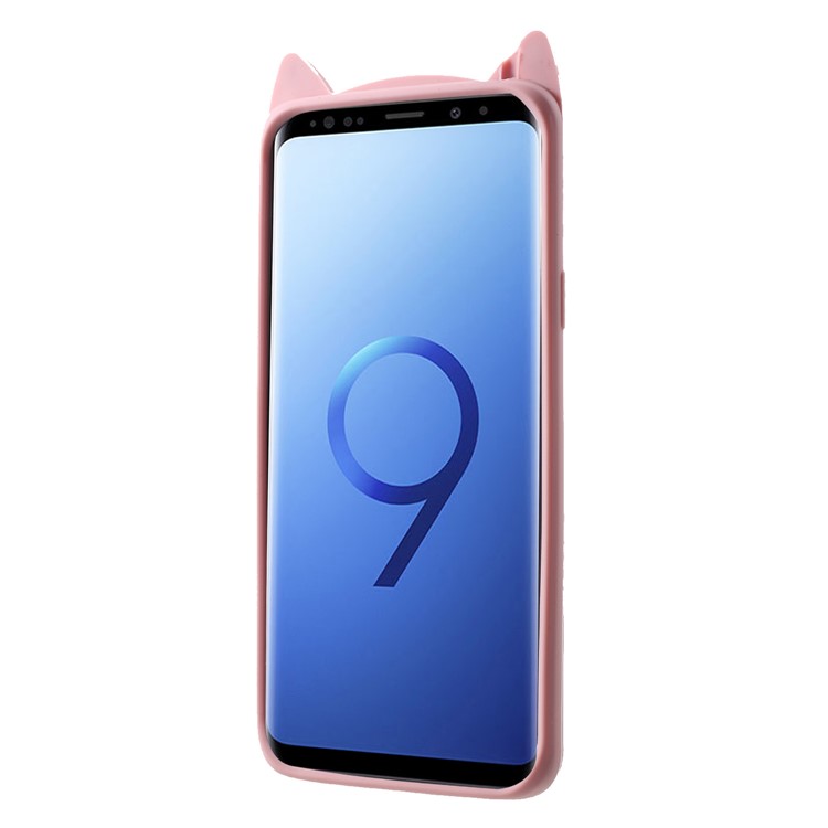 3D Mustache Cat Silicone Case Cover for Samsung Galaxy S9 Plus SM-G965 - Pink-3
