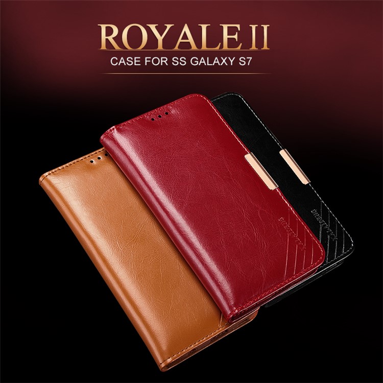 KLD Royal II Series Genuine Leather Stand Cover for Samsung Galaxy S7 - Brown-4