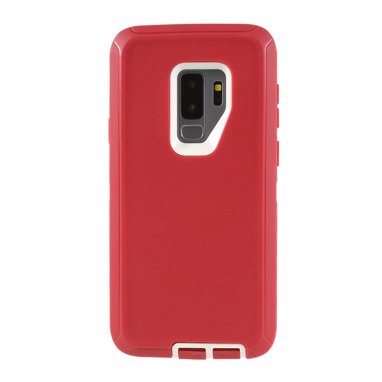 

3-piece Shockproof Drop-proof Dust-proof PC Silicone Hybrid Shell Cover for Samsung Galaxy S9+ G965 - Red / White