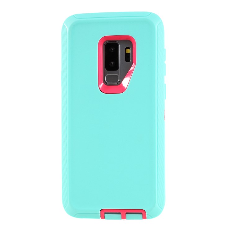 

3-piece Shockproof Drop-proof Dust-proof PC Silicone Mobile Phone Shell for Samsung Galaxy S9+ G965 - Cyan / Red