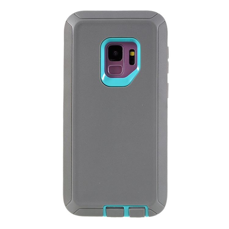 3-piece Shockproof Drop-proof Dust-proof PC Silicone Phone Shell for Samsung Galaxy S9 G960 - Grey / Blue-1