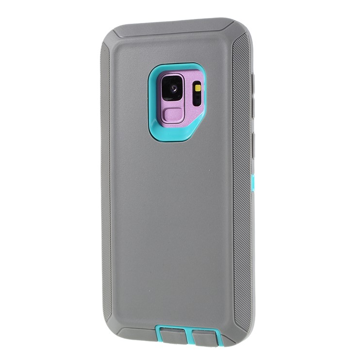 3-piece Shockproof Drop-proof Dust-proof PC Silicone Phone Shell for Samsung Galaxy S9 G960 - Grey / Blue-3
