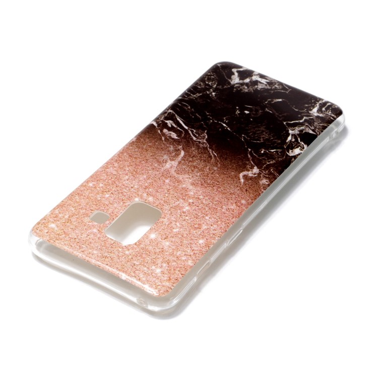 IMD Patterned TPU Protection Phone Case for Samsung Galaxy A8 (2018) - Black Marble and Glittery Powder-3
