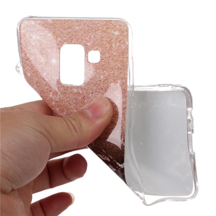 IMD Patterned TPU Protection Phone Case for Samsung Galaxy A8 (2018) - Black Marble and Glittery Powder-4