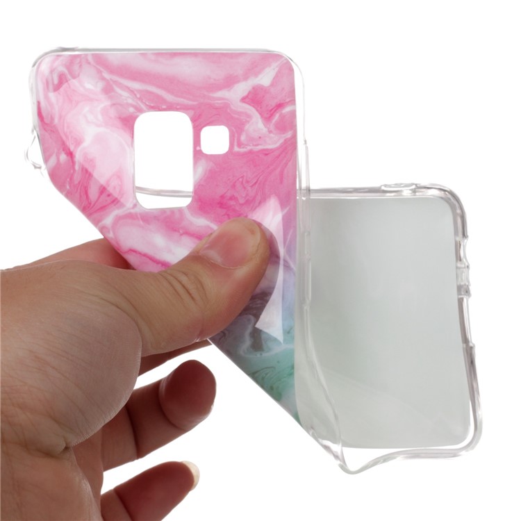 IMD Patterned TPU Phone Case Accessory for Samsung Galaxy A8 (2018) - Green/Rose Lava-4