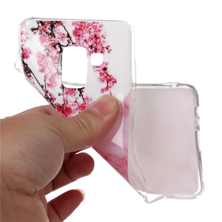 IMD Patterned TPU Protective Phone Casing for Samsung Galaxy A8 (2018) - White/Pink Marble and Flowers-4