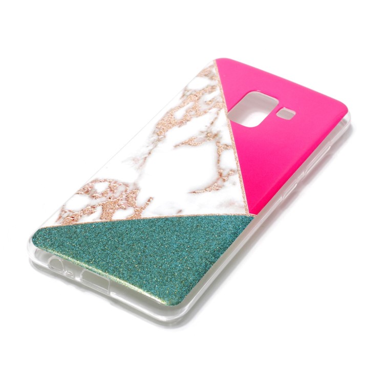 Glittery Powder Marble Pattern IMD TPU Phone Casing for Samsung Galaxy A8 (2018) - Rose / White / Green-2