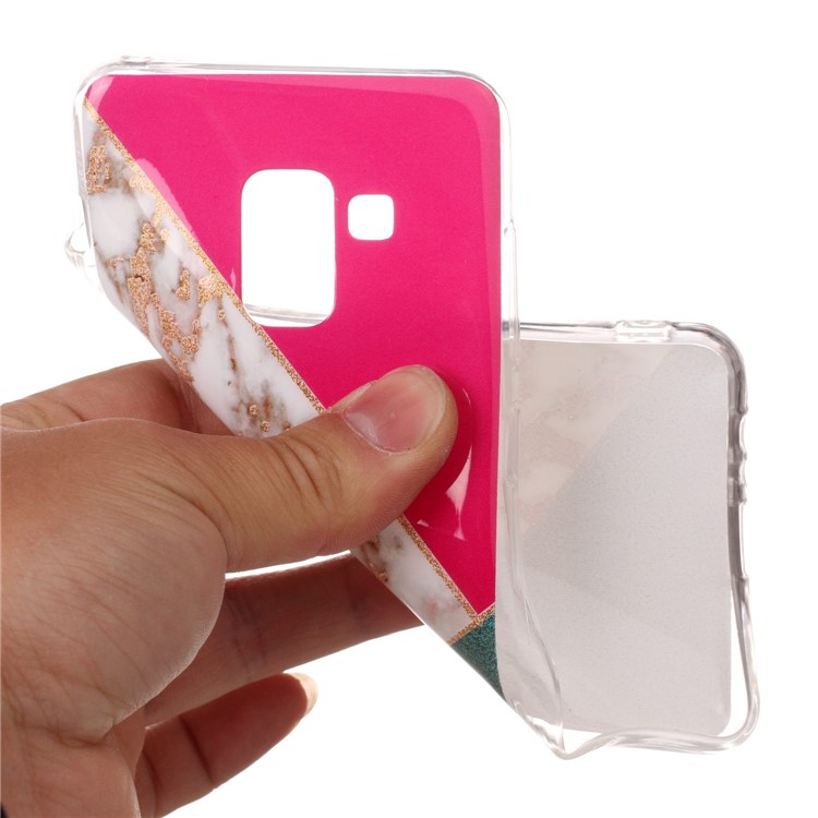 Glittery Powder Marble Pattern IMD TPU Phone Casing for Samsung Galaxy A8 (2018) - Rose / White / Green-4