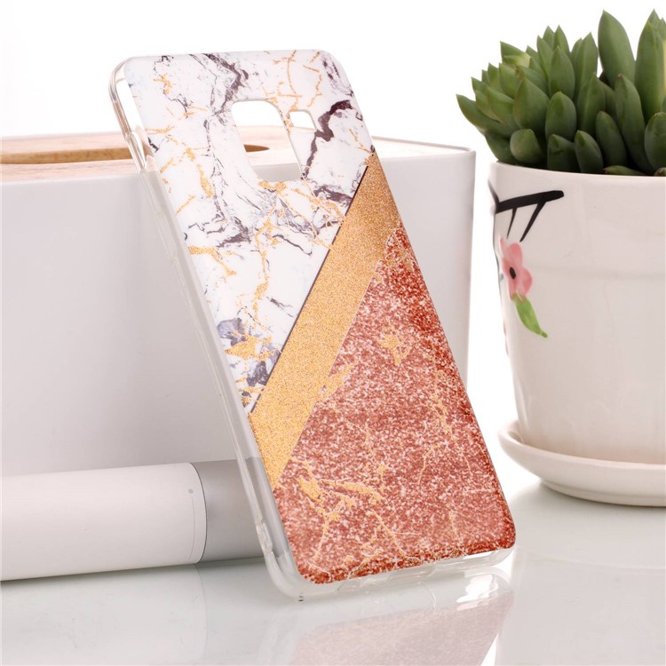 Glittery Powder Marble Pattern IMD TPU Back Cover Shell for Samsung Galaxy A8 (2018) - White / Gold / Rose Gold-1