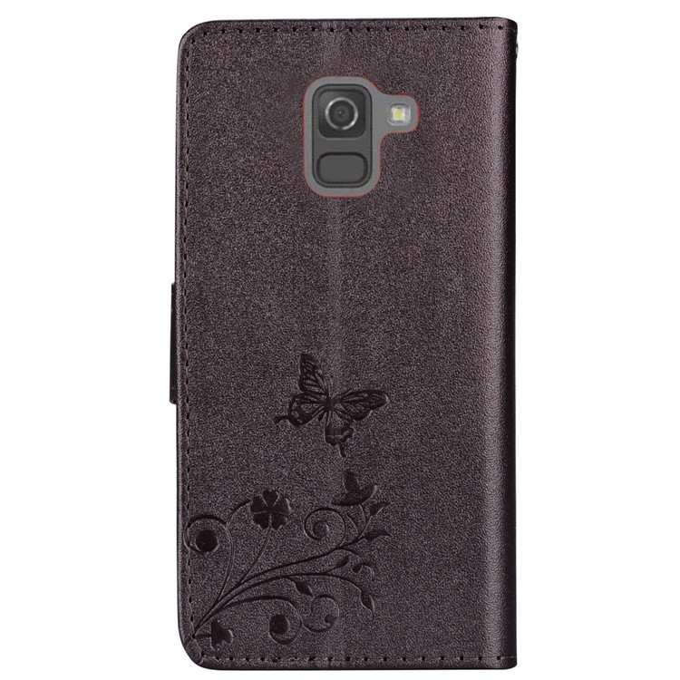 Imprinted Butterfly Flower Pattern Rhinestone Leather Wallet Case for Samsung Galaxy A8 (2018) - Black-5
