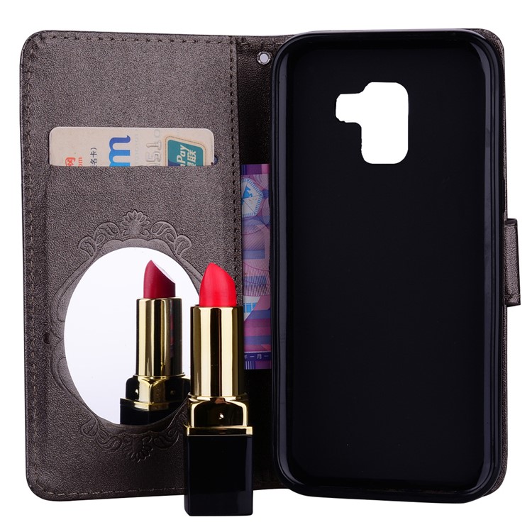 Imprinted Butterfly Flower Pattern Rhinestone Leather Wallet Case for Samsung Galaxy A8 (2018) - Black-7