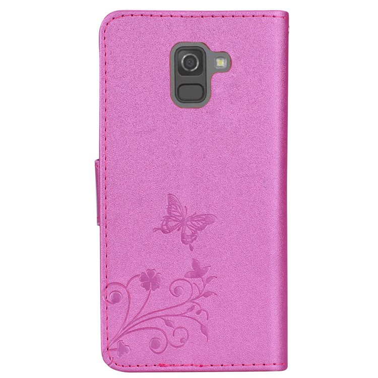 Imprinted Butterfly Flower Pattern Rhinestone Leather Wallet Cover for Samsung Galaxy A8 (2018) - Rose-5