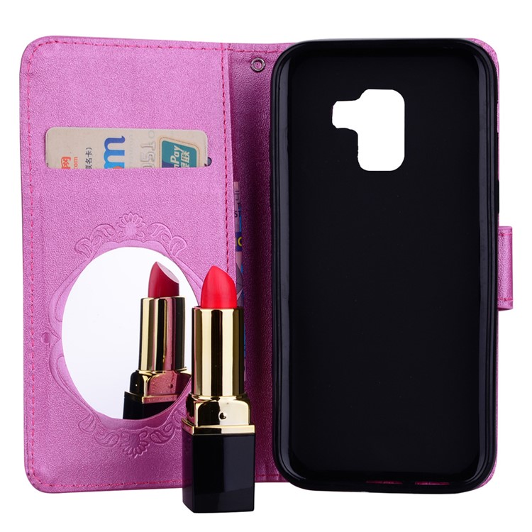 Imprinted Butterfly Flower Pattern Rhinestone Leather Wallet Cover for Samsung Galaxy A8 (2018) - Rose-7