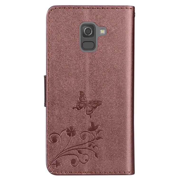 Imprinted Butterfly Flower Pattern Rhinestone PU Leather Wallet Case for Samsung Galaxy A8 (2018) - Brown-5