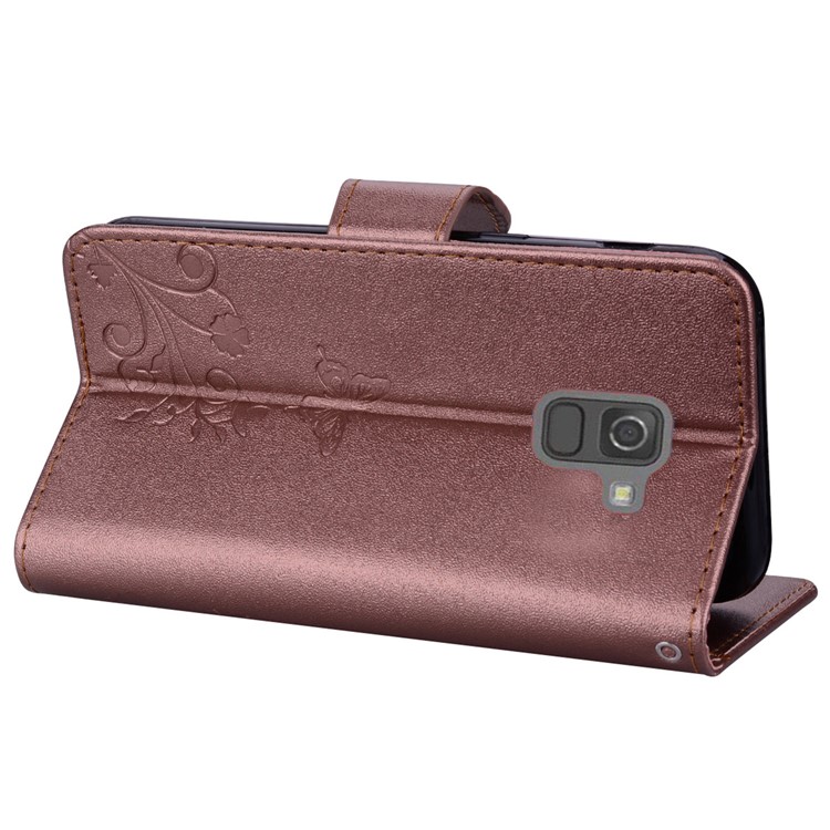 Imprinted Butterfly Flower Pattern Rhinestone PU Leather Wallet Case for Samsung Galaxy A8 (2018) - Brown-6