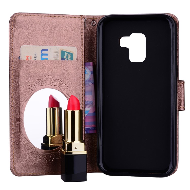 Imprinted Butterfly Flower Pattern Rhinestone PU Leather Wallet Case for Samsung Galaxy A8 (2018) - Brown-7