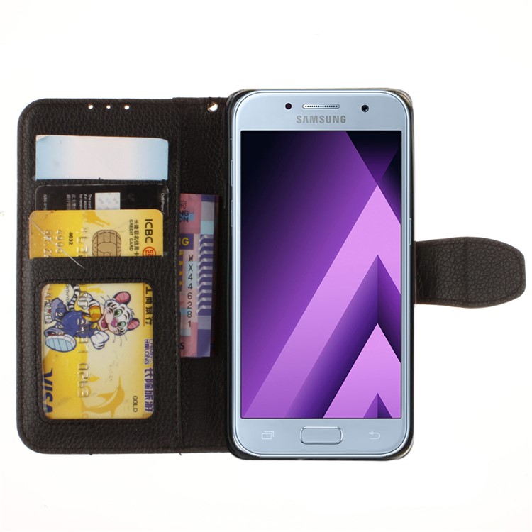 Litchi Grain PU Leather Stand Wallet Phone Case for Samsung Galaxy A5 (2017) - Black-8