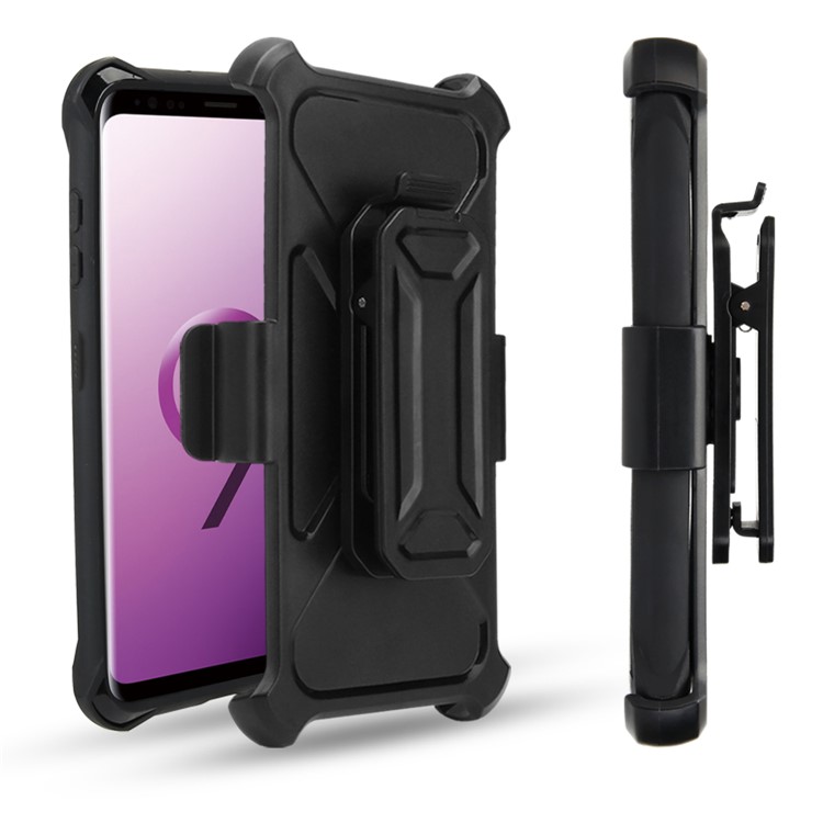 For Samsung Galaxy S9 SM-G960 Heavy Duty Belt Clip Carbon Fiber Texture PC + TPU Hybrid Kickstand Case - Black-2