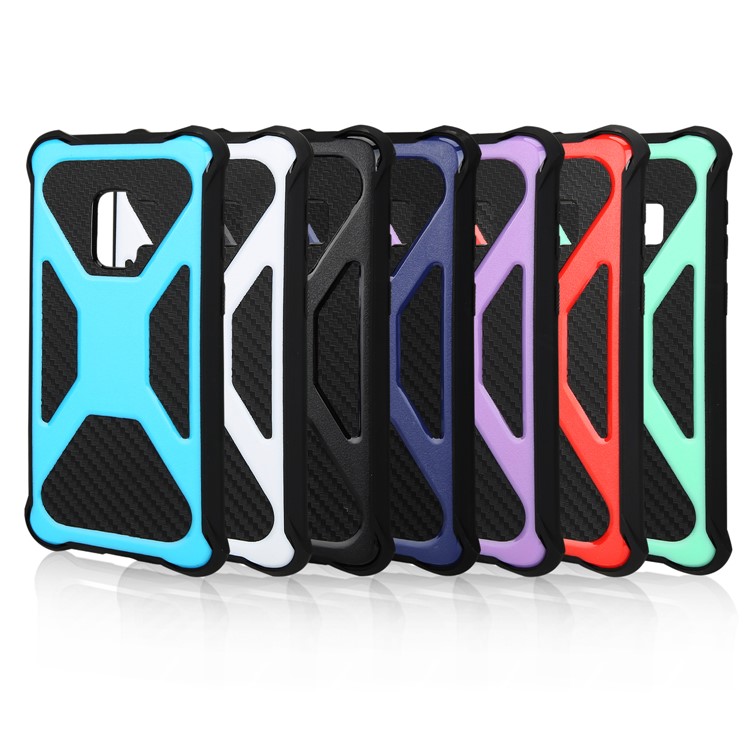 For Samsung Galaxy S9 SM-G960 Heavy Duty Belt Clip Carbon Fiber Texture PC + TPU Hybrid Kickstand Case - Black-6