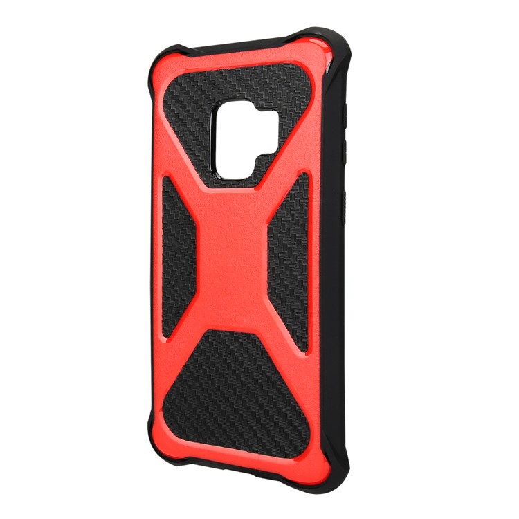 For Samsung Galaxy S9 SM-G960 Heavy Duty Belt Clip Carbon Fiber Texture PC + TPU Hybrid Kickstand Back Case - Orange-2