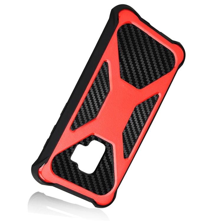 For Samsung Galaxy S9 SM-G960 Heavy Duty Belt Clip Carbon Fiber Texture PC + TPU Hybrid Kickstand Back Case - Orange-3