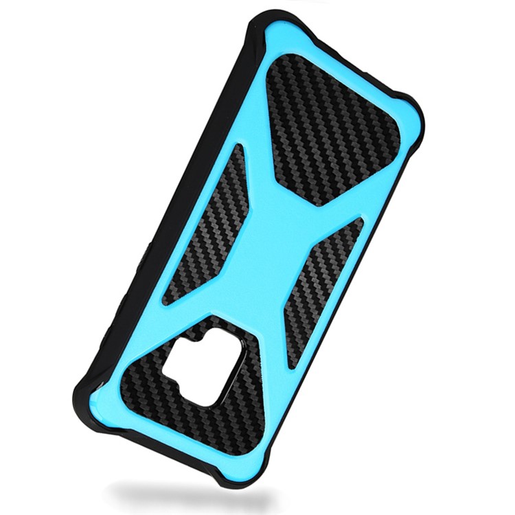For Samsung Galaxy S9 SM-G960 Heavy Duty Belt Clip Carbon Fiber Texture PC + TPU Hybrid Kickstand Back Case - Baby Blue-3