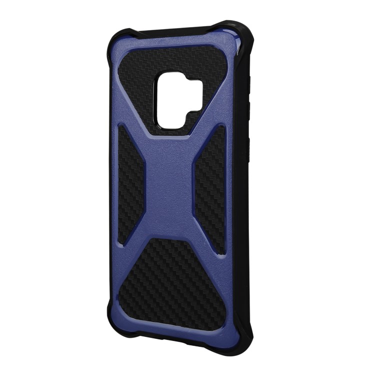 For Samsung Galaxy S9 SM-G960 Heavy Duty Belt Clip Carbon Fiber Texture PC + TPU Hybrid Kickstand Mobile Cover - Dark Blue-2