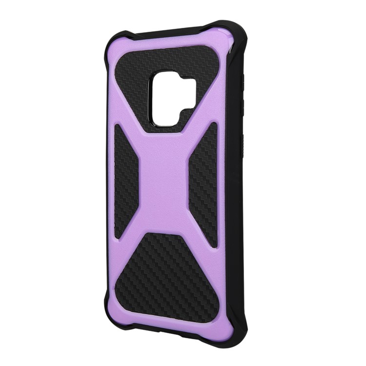 Per Samsung Galaxy S9 SM-G960 Heavy Duty Cintura In Fibra Di Carbonio Texture PC + TPU Ibrido Cavalletto Coperture Protettive - Viola-2