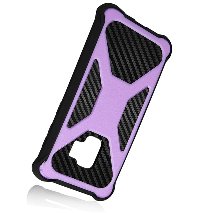Per Samsung Galaxy S9 SM-G960 Heavy Duty Cintura In Fibra Di Carbonio Texture PC + TPU Ibrido Cavalletto Coperture Protettive - Viola-3