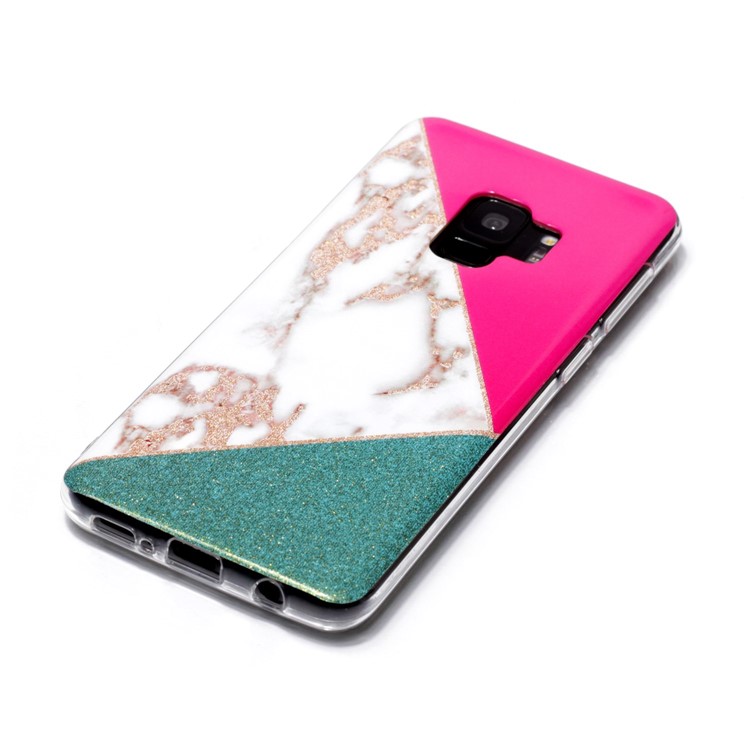 Glittery Powder Marble Pattern IMD TPU Shell for Samsung Galaxy S9 SM-G960 - Rose / White / Green-2