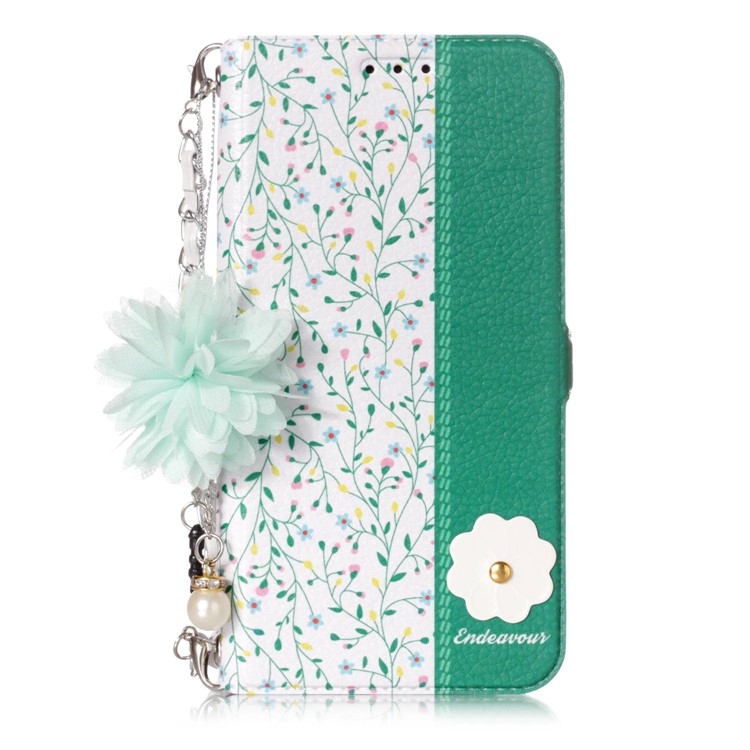 Flower Pattern Card Holder Leather Phone Case + Metal Chain for Samsung Galaxy S9 SM-G960 - Branches Pattern-1