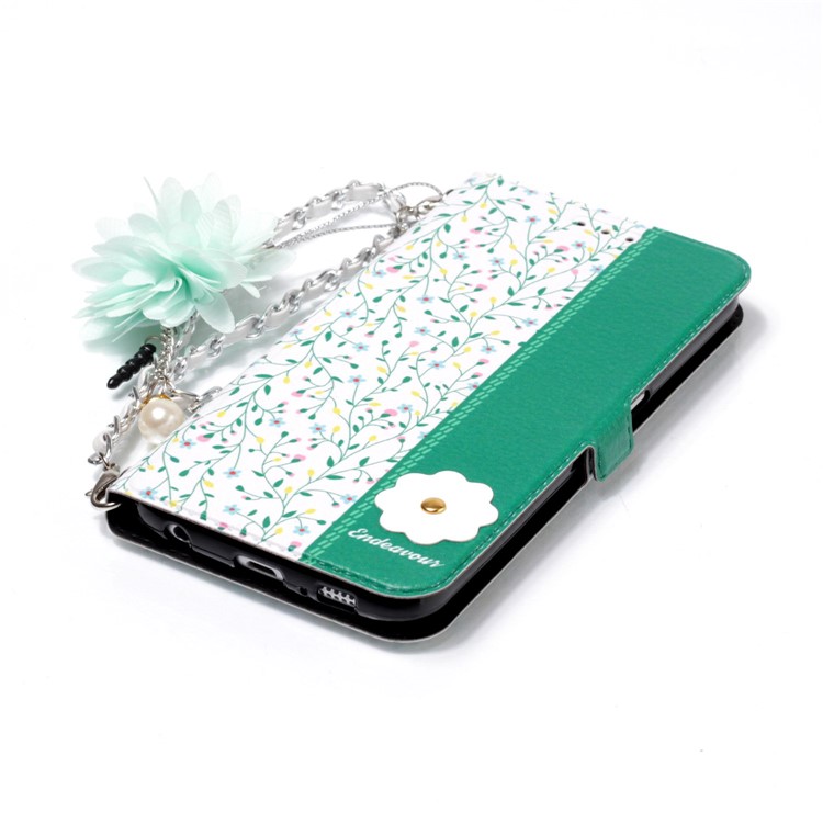 Flower Pattern Card Holder Leather Phone Case + Metal Chain for Samsung Galaxy S9 SM-G960 - Branches Pattern-4