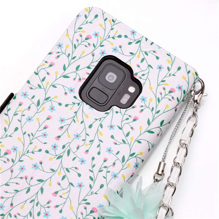 Flower Pattern Card Holder Leather Phone Case + Metal Chain for Samsung Galaxy S9 SM-G960 - Branches Pattern-5