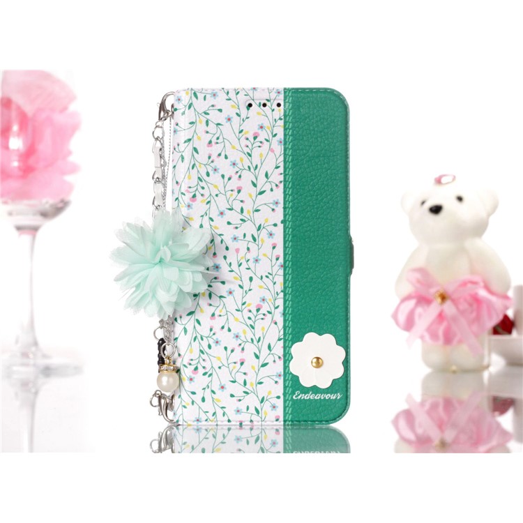 Flower Pattern Card Holder Leather Phone Case + Metal Chain for Samsung Galaxy S9 SM-G960 - Branches Pattern-6