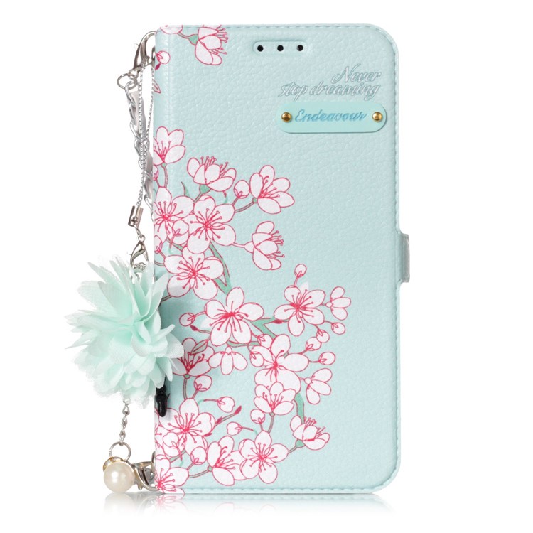 Flower Pattern Card Holder Leather Phone Cover + Metal Chain for Samsung Galaxy S9 SM-G960 - Peach Blossom-1