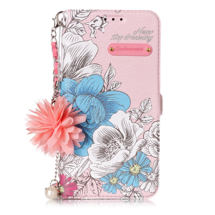 

Flower Pattern PU Leather Stand Cover + Metal Chain for Samsung Galaxy S9+ SM-G965 - Blue and White Flowers