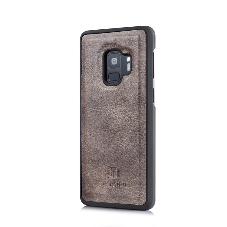 DG.MING Split Leather Multi-slot Tri-fold Wallet Phone Shell for Samsung Galaxy S9 G960 - Coffee-2