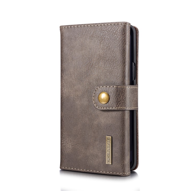DG.MING Split Leather Multi-slot Tri-fold Wallet Phone Shell for Samsung Galaxy S9 G960 - Coffee-3