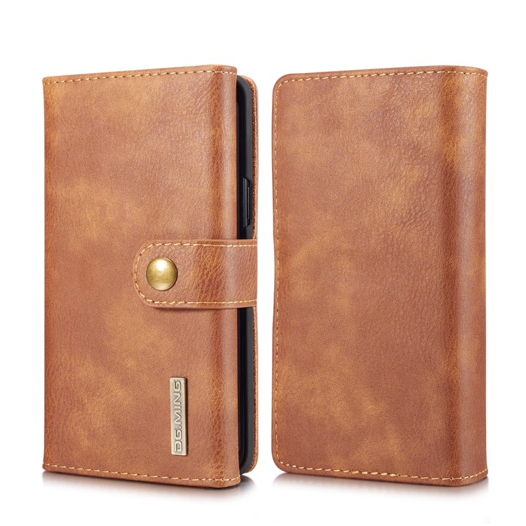 DG.MING Split Leather Multi-slot Purse Tri-fold Wallet Cellphone Protection Case for Samsung Galaxy S9 G960 - Brown-1