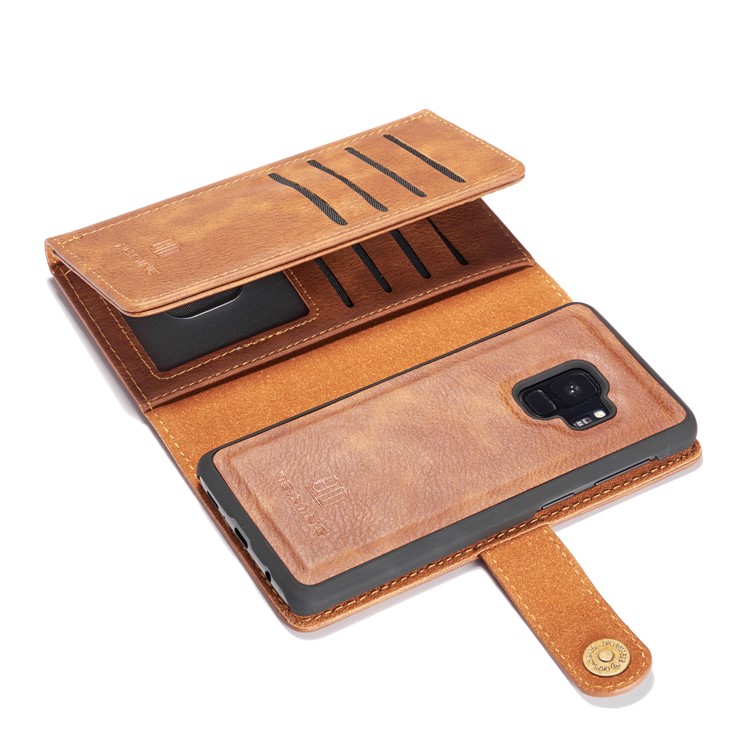 DG.MING Split Leather Multi-slot Purse Tri-fold Wallet Cellphone Protection Case for Samsung Galaxy S9 G960 - Brown-10